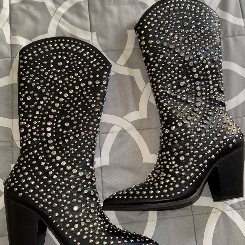 Western rhinestone black boots cowgirl